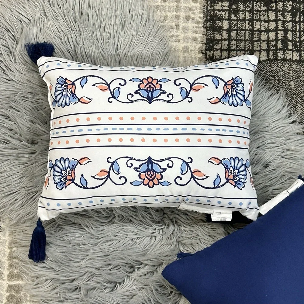 Mainstays Throw Pillow Bundle Of Two: White-Navy-Coral Scheme‎